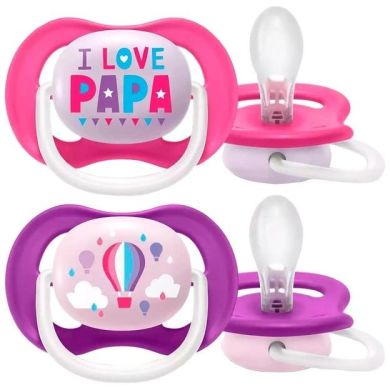 Пустышка Avent Ultra Air I love 6-18 месяцев, ортодонтическая, 2 шт, для девушек SCF080/04