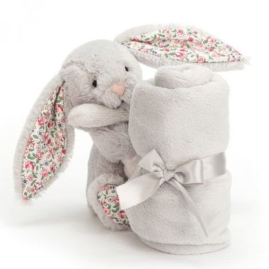 Комфортер Срібний Зайчик з квіточками Jellycat (Джеллі кет) Little BBL4BS, Сірий