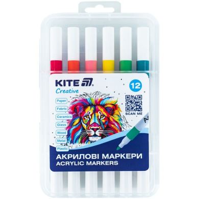 Маркеры акриловые, набор 12шт, Kite Creative K-1156