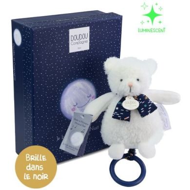 Мягкая игрушка-музыкальная с кольцом Мишка белый, 17 см DouDou DC4317