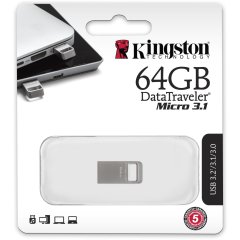 Накопичувач Kingston 64GB USB 3.2 Type-A Gen1 DT Micro R200MB/s Metal DTMC3G2/64GB