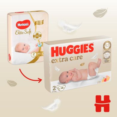 Підгузки Huggies Extra Care 2 (3-6 кг) 58 шт 2590031 5029053578071, S