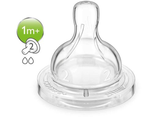 Соска силиконовая Classic+ медленный поток 2шт 1+ Avent SCF632/27, 2