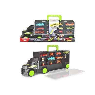 Игровой набор Трейлер перевозчик авто грузовик с ручкой, 4 машинки, 7 аксес., Дл. 43 см, 3 DICKIE TOYS 3747007