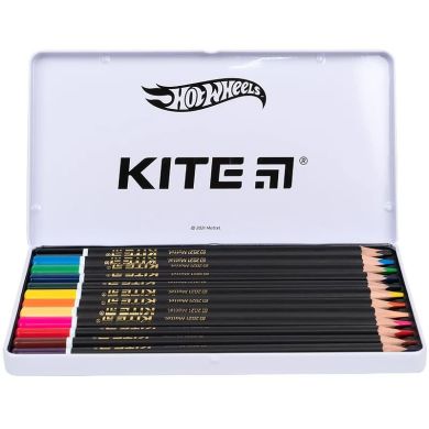 Олівці кол. тригран, 12 шт., мет.пенал Hot Wheels Kite HW21-058