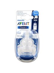 Соска силіконова Classic+ середній потік 2шт 3+ Avent SCF633/27, 2