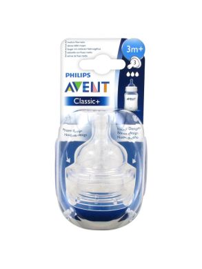Соска силіконова Classic+ середній потік 2шт 3+ Avent SCF633/27, 2