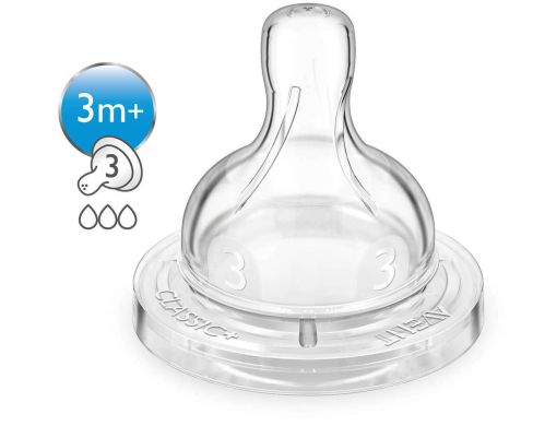 Соска силіконова Classic+ середній потік 2шт 3+ Avent SCF633/27, 2