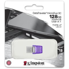 Накопичувач Kingston 128GB USB 3.2 Type-A Gen1 + Type-C DT microDuo 3C R200MB/s DTDUO3CG3/128GB