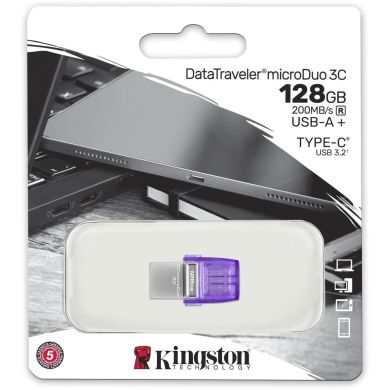 Накопитель Kingston 128GB USB 3.2 Type-A Gen1 + Type-C DT microDuo 3C R200MB/s DTDUO3CG3/128GB