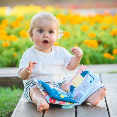 Розвивальна книжка для коляски Taf Toys Що одягне ведмедик Пол 12605, Блакитний