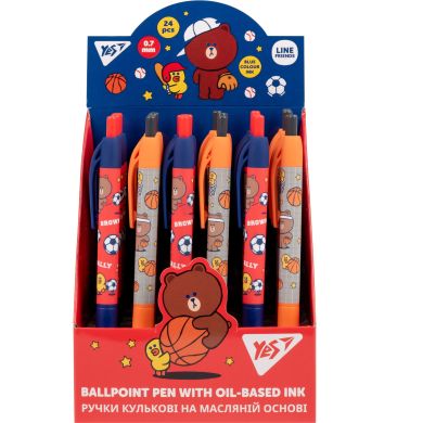 Ручка кулькова Line Friends Brown`s Sport Club, автоматична 0,7 мм синя YES 412120