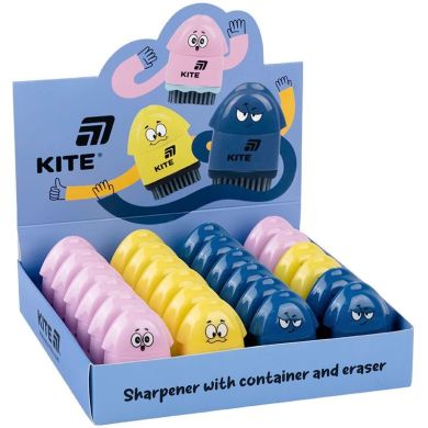 Точилка з контейнером та гумкою Faces, асорті Kite K25-365