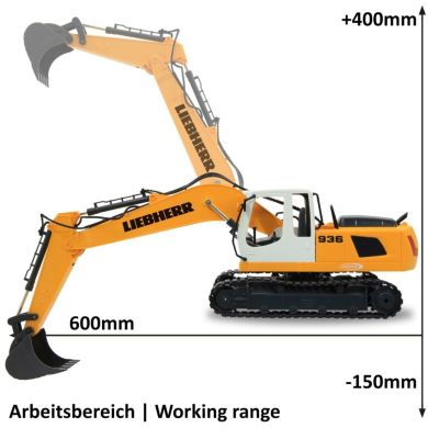 Экскаватор на радиоуправлении Liebherr R936 1:20 2,4GHz, желтый, с грейфером и молотом Jamara 405112