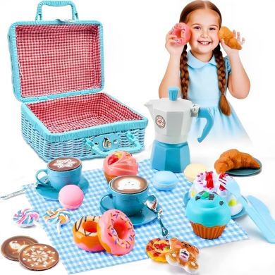 Ігровий набір для пікніка з кошиком Кавовий набір, блакитний XIE SHENG TOYS 9060A