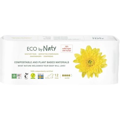 Одноразові гігієнічні жіночі прокладки Eco By Naty Super, 12 шт в упаковці 8176972 7330933176972, 12