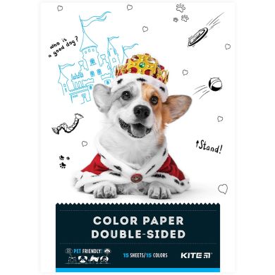 Папір кольоровий двосторонній (15арк/15кол) А4 Dogs Kite K22-250-1