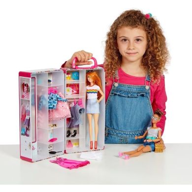Розкладна шафа для ляльок BARBIE із полицями та плічками для одягу, Klein5801