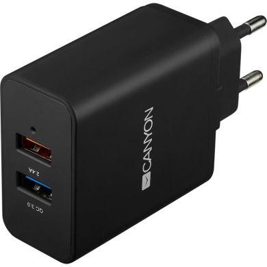 Зарядное устройство Canyon Universal 2xUSB с защитой от перенапряжений, black (1 USB QC 3.0, 2 USB 2,4A) CNE-CHA07B