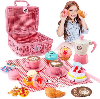 Ігровий набір для пікніка з кошиком Кавовий набір, рожевий XIE SHENG TOYS 9090B