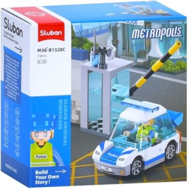Конструктор SLUBAN M38-B1328C міська серія,шлагбаум,поліцейська машина,фігурка,73дет.,кор.,12-12-6см