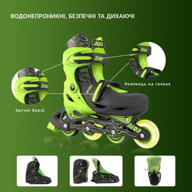 Роликові ковзани Neon Inline, розмір 30-33, зелений LED підсвічування 2 коліс з кожного боку NT07G4