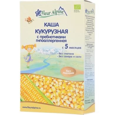 Безмолочная каша Fleur Alpine Organic кукурузная с пребиотиками гипоаллергенная 175 г 4006303632074