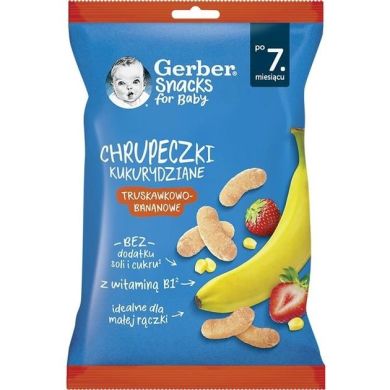 Кукурудзяні снеки Gerber з Полуницею та Бананом для дітей із 7 місяців 28 г 8445290623232