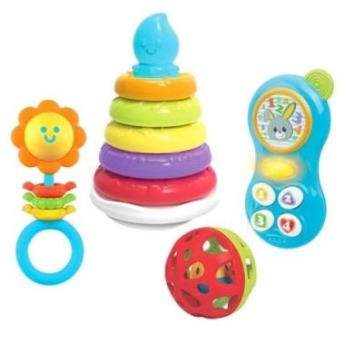 Набор игрушек 3035-NL пирамида, телефон, погремушка, грызунок, кор.