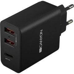 Зарядний пристрій Canyon Universal 3xUSB із захистом від перенапруг,black(1 USB-PD QC,2-3 USB 2,4A) CNE-CHA08B