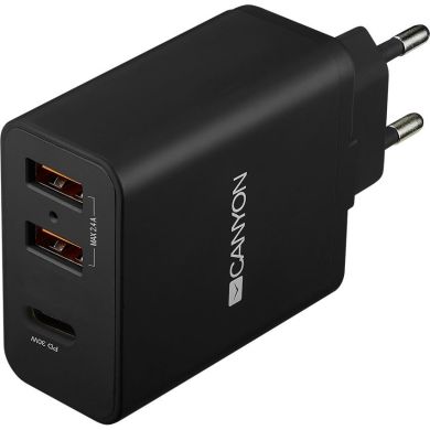Зарядное устройство Canyon Universal 3xUSB с защитой от перенапряжений, black (1 USB-PD QC, 2-3 USB 2,4A) CNE-CHA08B