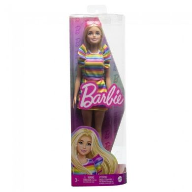 Кукла Barbie Модница с брекетами в полосатом платье HPF73