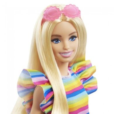 Кукла Barbie Модница с брекетами в полосатом платье HPF73