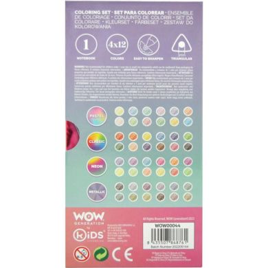 Набір 48 кольорових олівців з блоком для записів Wow Generation WOW00044