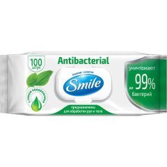 Вологі серветки Smile Antibacterial з лаймом/соком породожника, 100шт з клапаном 42112837 4823071636741