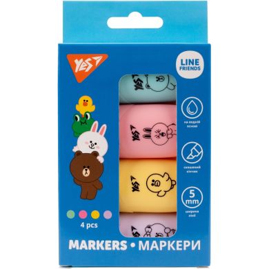 Маркер текстовий YES Line Friends в наборі, 4 шт. 390711