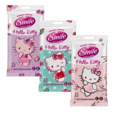 Влажные салфетки Smile Hello Kitty Mix, 15шт 42109721 4823071614770