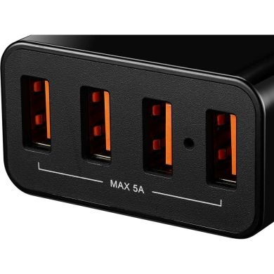 Зарядний пристрій Canyon Universal 4xUSB із захистом від перенапруг,black(In. 100V-240V,Out. 5V-5A) CNE-CHA06B