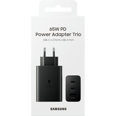 Зарядний пристрій мережевий Samsung 65Вт 2xUSB-С PD PPS/USB-A, чорний EP-T6530NBEGEU