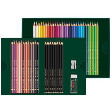 Карандаши Polychromos 40 цветов + 8 чернографитных + строгачка + ластик, в картонной коробке 210054