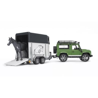 Внедорожник игрушечный Bruder Джип Land Rover Defender с прицепом и лошадкой зеленый 02592