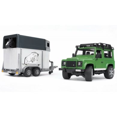 Внедорожник игрушечный Bruder Джип Land Rover Defender с прицепом и лошадкой зеленый 02592