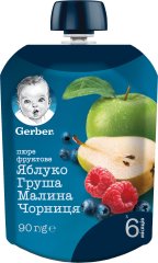 Фруктове пюре Gerber Яблуко, груша, малина, чорниця з 6 місяців 90 г 12357924 7613036345484