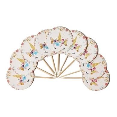 Топери для кексів і бургерів Одноріг на білому 10шт Святобум 7041-0020
