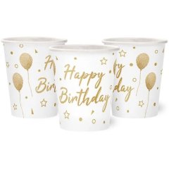 Набір стаканів паперових Happy Birthday кульки і зірочки на білому 10 шт/уп 7036-0090