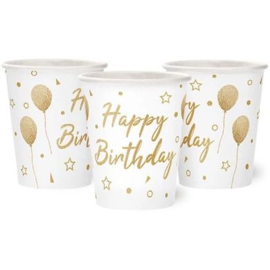 Набір стаканів паперових Happy Birthday кульки і зірочки на білому 10 шт/уп 7036-0090