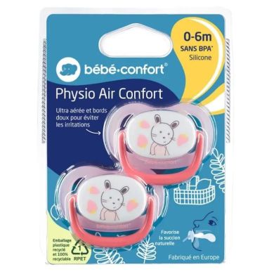 Пустушка силіконова BEBE CONFORT 2 шт PHYSIO AIR DUMMY GARDENER 0/6 рожева та жовта 3104201910