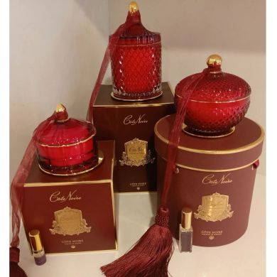 Свічка Art Deco кругла коробка бордо Пильна Троянда 300g Cote noire GML30007