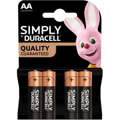 Батарейки алкаліновi Duracell Simply AA 1.5V LR06/MN1500 4 шт 5000394027916