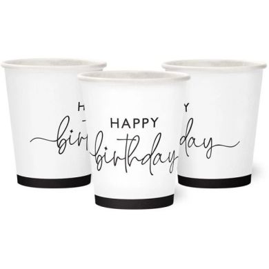 Набор бумажных стаканов Happy Birthday на белом 10 шт/уп 7036-0092